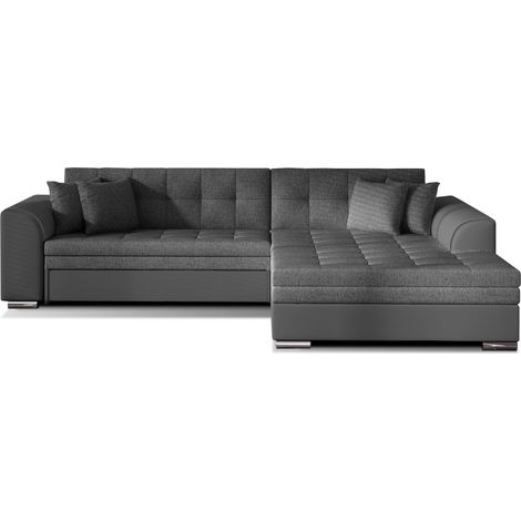 Canapé d'angle convertible tissu et simili LOOKA - Pieds métal chromé angle droit-Gris/Gris foncé-angle droit (1/5)