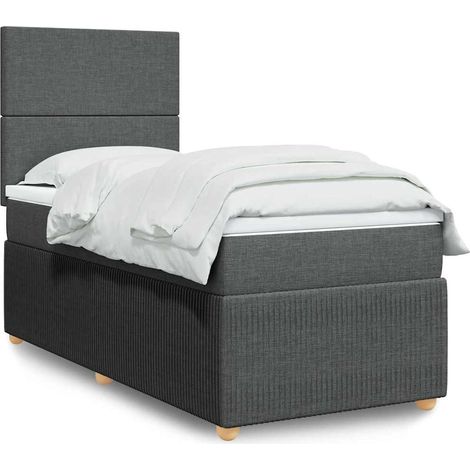 Cama box spring con colchón tela gris oscuro 100x200 cm (1/5)