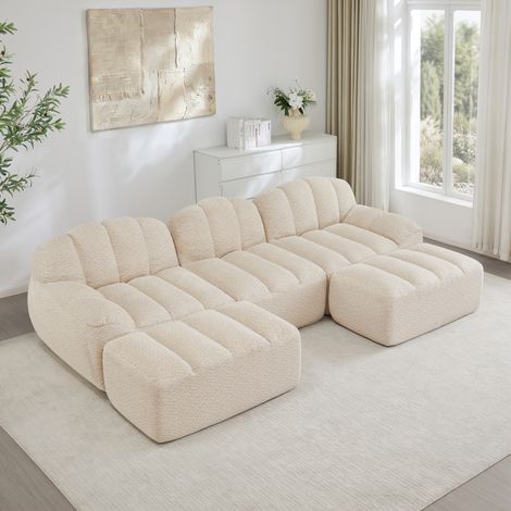 Modulares U-Form Sofa 3-Sitzer aus Fleece Beige OKMYHOME (1/5)