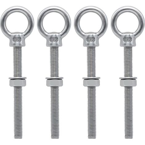 Tornillos de ojo ZVD M10 x 100 mm con anillo roscado M10 de acero inoxidable para fijación y suspensión, 4 piezas (1/4)
