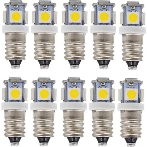 E10 AC LED Ampoules-10 pcs 6V 5 lampes LED-E10 Miniature Vis 50Lm (AC 6V)