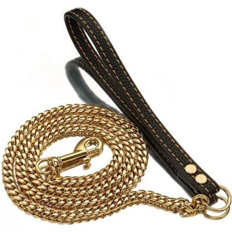Laisse longue pour chien de 1,2 m en métal, anti-mâchouillage, indestructible, élégante et résistante, avec poignée en cuir