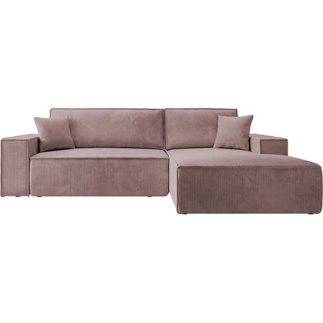 Selsey FARESE Ecksofa mit Schlaffunktion und Bettkasten, Ottomane rechts, Cordbezug in Rosa (1/5)