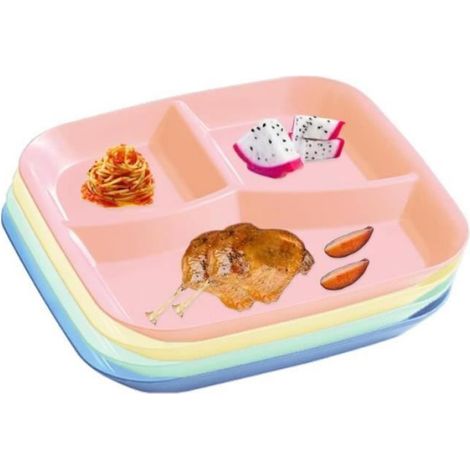 Assiette Compartiment - PP - 3 Sections - Réutilisable - Lave-Vaisselle - Lot de 4 (1/4)