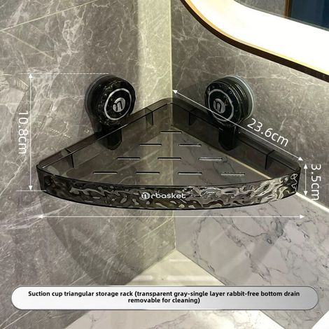 1 étagère d'angle triangulaire, sans perçage, fixation adhésive, salle de bain, toilettes, petits espaces (1/5)
