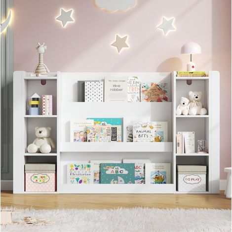 Estantería infantil para libros con almacenamiento, blanca, 140 x 30 x 95 cm HAVRYA (1/5)