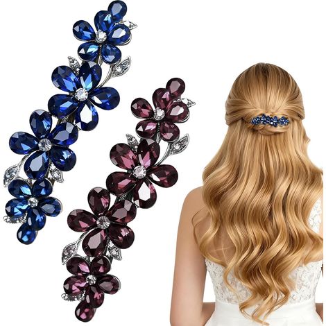 Set of 2 women's hair clips, fashion accessories for fine and thick hair, rhinestone clips with high-quality crystal, secure hold for various hairstyles, burgundy blue and (1/5)
