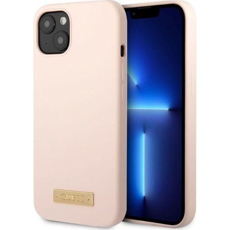 Funda rígida rosa Guess GUHMP13SSBPLP para iPhone 13 mini de 5,4 pulgadas, con placa de silicona y logotipo MagSafe. (1/5)