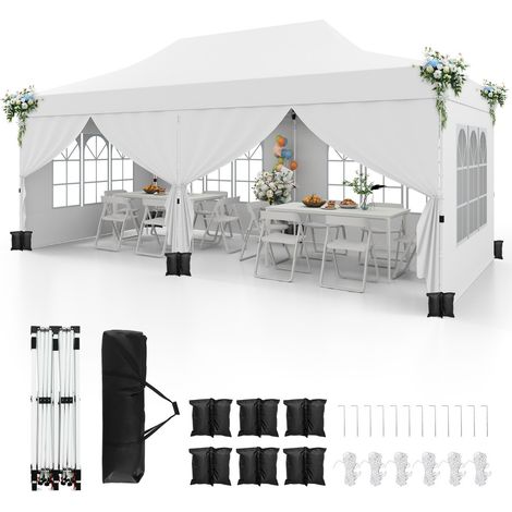 Gazebo pop-up con 6 pareti laterali e ingressi con cerniera, Gazebo istantaneo portatile per festa e picnic 3 x 6 m Bianco (1/3)
