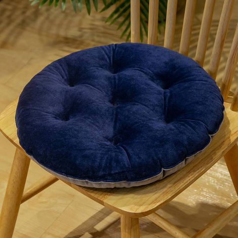 Coussin de chaise rond bleu foncé 40x40cm, garniture en peluche douce, assorti aux couleurs vives pour l'automne et l'hiver, confortable et chaleureux. (1/5)