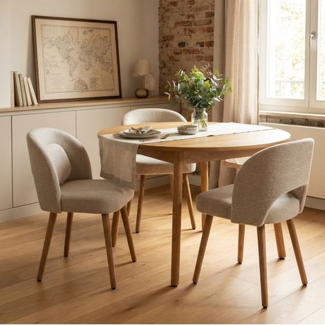 Set de 2 sillas de comedor beige 43×50,5×77,5 cm de madera, estables – MEUBLIV (1/5)