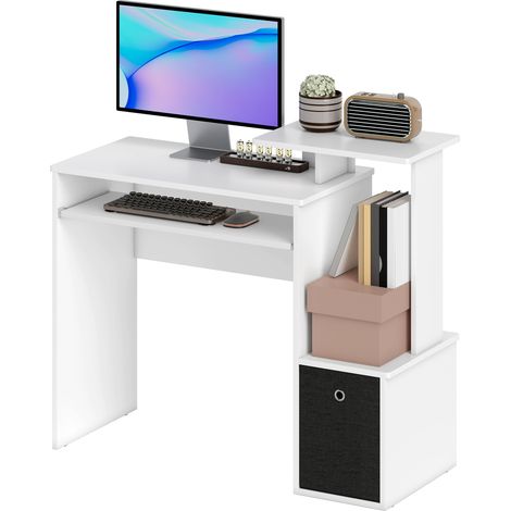 HOMCOM Computertisch mit Regalen, Tastaturablage und Korb, schwarz-weiß, Spanplatte