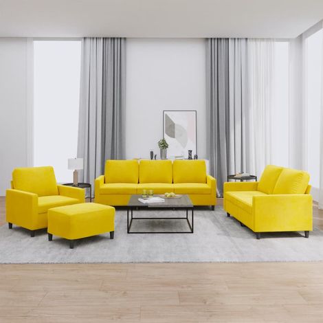 4-tlg. Sofagarnitur mit Kissen Gelb Samt vidaXL