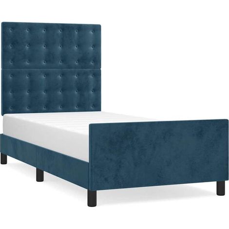 Cadre de lit en velours bleu foncé (80x200 cm), matelas non inclus. (1/5)