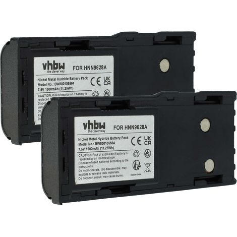vhbw 2x Battery compatible with Motorola GP88, GP600, GTX800, GT-2050, GP88S Radio, Walkie-Talkie (1500 mAh, 7.5 V, NiMH) + Belt Clip
