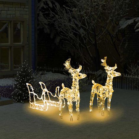 Décoration de Noël Rennes et traîneau 160 LED-Décoration de Fête pour Noël 130 cm Acrylique 621395 (1/5)