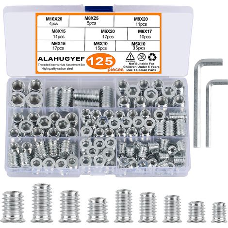 125 Pièces Insert Fileté Bois, M5 M6 M8 M10 Inserts Filetés (1/5)