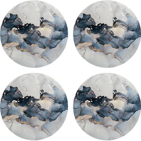 Dessous de verre modernes en céramique effet marbre, ventouses avec support, ensemble de dessous de verre en céramique à motif marbre bleu avec base en liège, décoration pour la cuisine, le bar ou le (1/5)