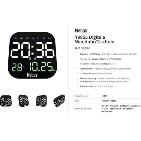 Mebus 19855 Orologio da tavolo 18.5 cm x 18.5 cm x 3 cm Nero