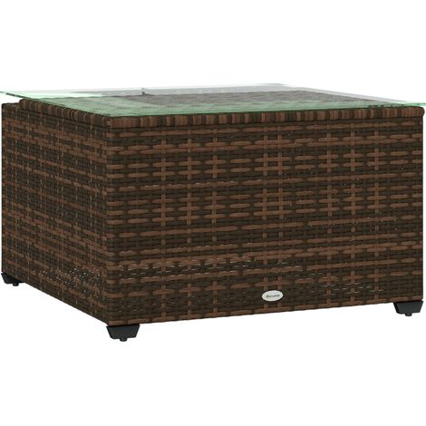 62 x 62cm Glass-Top Rattan Side Table - Brown