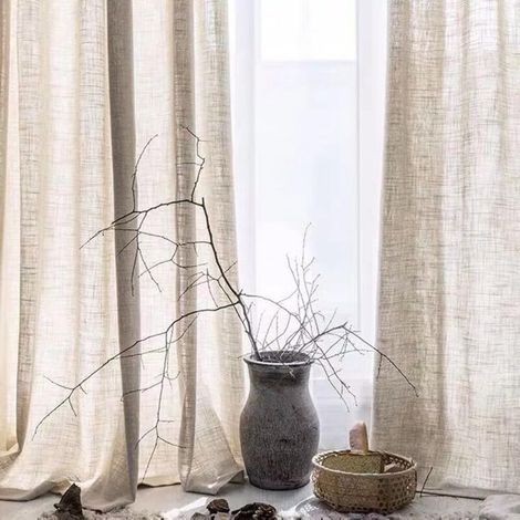 [JAMAIS UTILISÉ] Rideaux en tulle de lin deux pièces, rideaux semi-transparents en coton et lin avec œillets, adaptés au salon, à la cuisine, au bureau (132274 cm) (1/4)