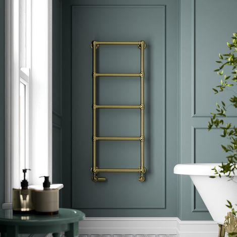 1200 x 500mm Traditional Heated Towel Rail Radiator Central Heating Bathroom Warmer Wall Mounted Ladder Brushed Brass (1/4)
