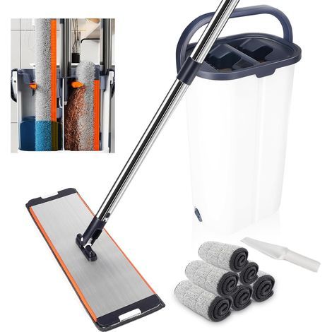 Mop Set, Bucket with Wringer, Microfiber Pad, 165 cm Handle, Aluminum Alloy, for Kitchen and Bathroom Floors (1/5)