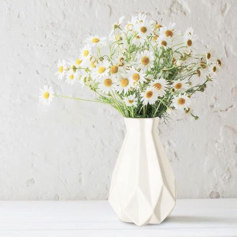 Vase pour Fleurs LEGO - Grand Vase Blanc Géométrique et Rustique, Déco Bureau et Salon - Idée Cadeau Originale et Romantique