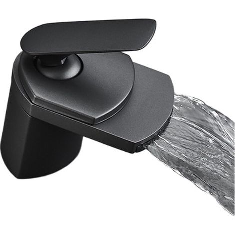 Robinet de cuisine Robinets d'évier cascade de salle de bains, robinet blanc, robinet mitigeur de lavabo monotrou à support, eau chaude et froide(SLT203-B) (1/5)