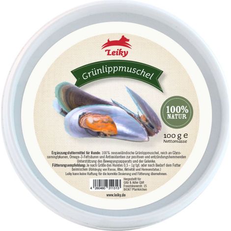 Neuseeländische Muschel 100 g Ergänzungsmittel für Hunde und Katzen Unterstützung von Gelenken und Knorpel Chondroitin Omega 3 Taurin Leiky (1/2)