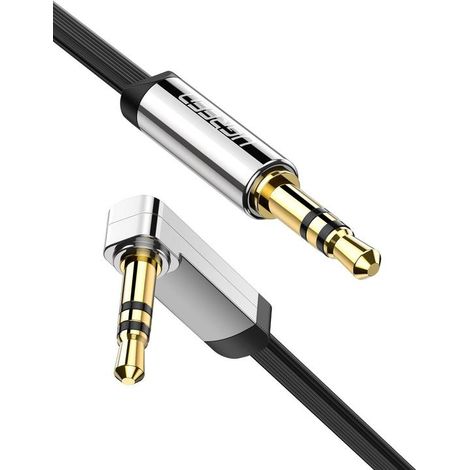 Cable AUX UGREEN AV119 con miniconector en ángulo de 3,5 mm, plano, 1 m (negro)
