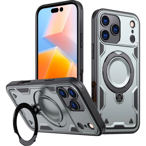 (Gris, iPhone 16 Pro) Coque de protection robuste pour iPhone avec support de chargement sans fil magnétique (1/5)