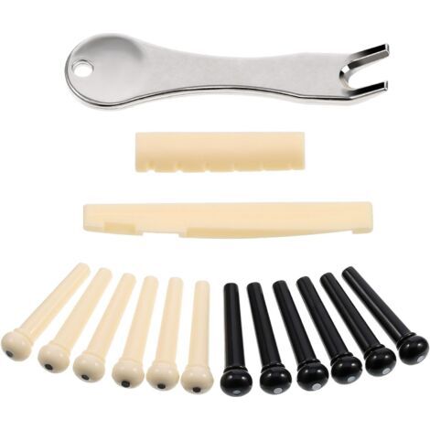 15 pièces Extracteur de chevilles de chevalet de guitare acoustique Outil d'extraction avec écrou de selle de guitare et 12 chevilles de chevalet de guitare (1/5)