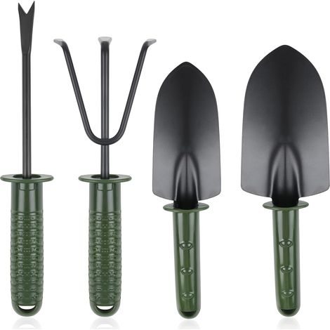 Set de 4 Outils de Jardin : Pelle à Main, Pelle de Transplantation, Désherbeur et Râteau à Main avec Poignée Antidérapante (1/4)