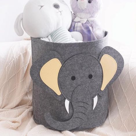 Wäschekorb aus Filz – Elefant, Babykorb, runder Aufbewahrungskorb, faltbar, für Büro, Schlafzimmer, Kleidung, Bücher