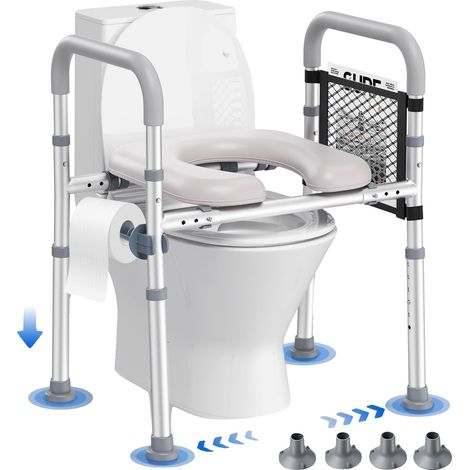 Siège de toilette surélevé, hauteur réglable, rembourré pour le confort, BLANC (1/2)