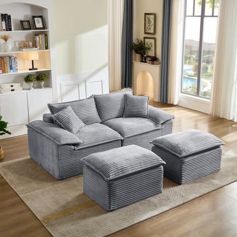 2-Sitzer-Sofa 206x158x66 cm, mit Fußteil, flexible Sitz und Liegefläche, Cordstoff, Grau (1/5)