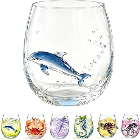 Irovami Verre à whisky artisanal en verre en forme d'œuf, motif dauphin (1/5)