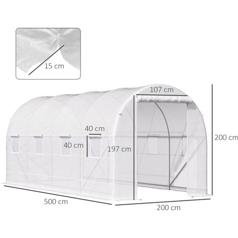 Serre tunnel 5x2x2m (structure en acier, toile en polyéthylène blanc) (1/5)