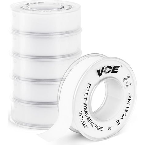 Ruban PTFE Étanche Plomberie 12mm x 13mm Blanc, Lot de 6 (1/5)