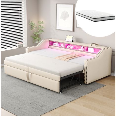 Bett Doppelbett ausziehbar 90x200 180x200 Stauraum OKMYHOME (1/5)