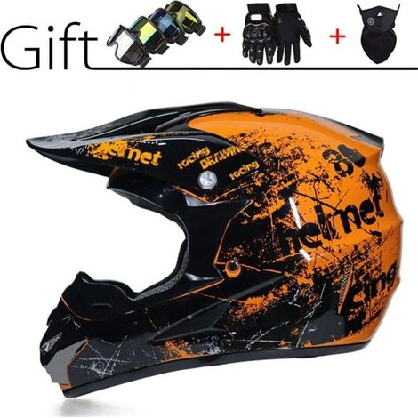 Motocross-Helm für Erwachsene, Herren-Motorradhelm mit Handschuhen/Maske/Brille, DOT-geprüft, Mountainbike-Helm, DH, Enduro, Quad, ATV, Größe L (Kopfumfang 56-57 cm) (1/3)