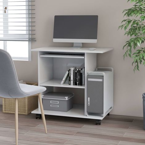 Bureau d'ordinateur Bureau informatique Blanc 80x50x75 cm Aggloméré 25657 (1/5)