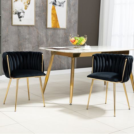 Set di 2 sedie da pranzo imbottite in velluto con gambe in metallo oro, nero (1/5)