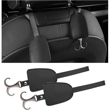 2PCS Crochets D'appui-Tête de Siège en Alliage de Zinc, Crochets Siège de Voiture en Cuir Microfibre, Accrocher Multifonctionnels pour Sacs à Main Manteaux Sacs D'épicerie Voiture(Noir)