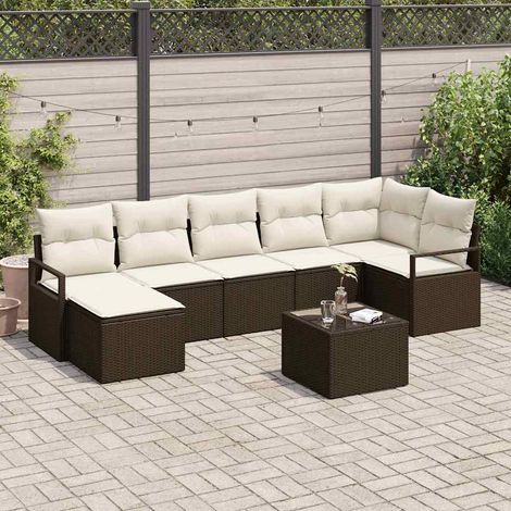 Conjunto de sofá de jardín 8 pcs Marrón Poliratán (1/5)