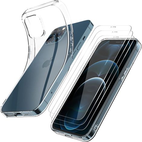 SET CUSTODIA PER APPLE IPHONE 12 PRO MAX SILICONE + 3X VETRO TEMPERATO A2410 (1/5)