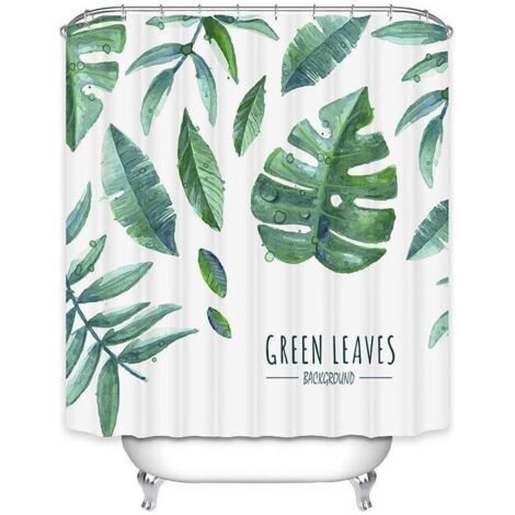 Rideau de douche imperméable en tissu vert jungle à motif de feuilles