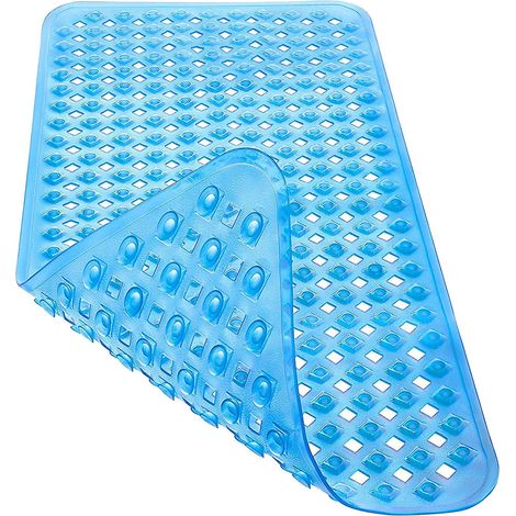 Tapis de bain antidérapant bleu sans BPA, 88 x 39 cm, fixations incluses - Résistant à la moisissure, lavable en machine (1/5)