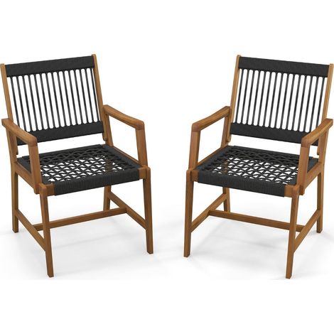 Set di 2 comode poltrone da giardino 64 x 57 x 90 cm con braccioli stile rustico moderno in legno di acacia nero naturale 200020084